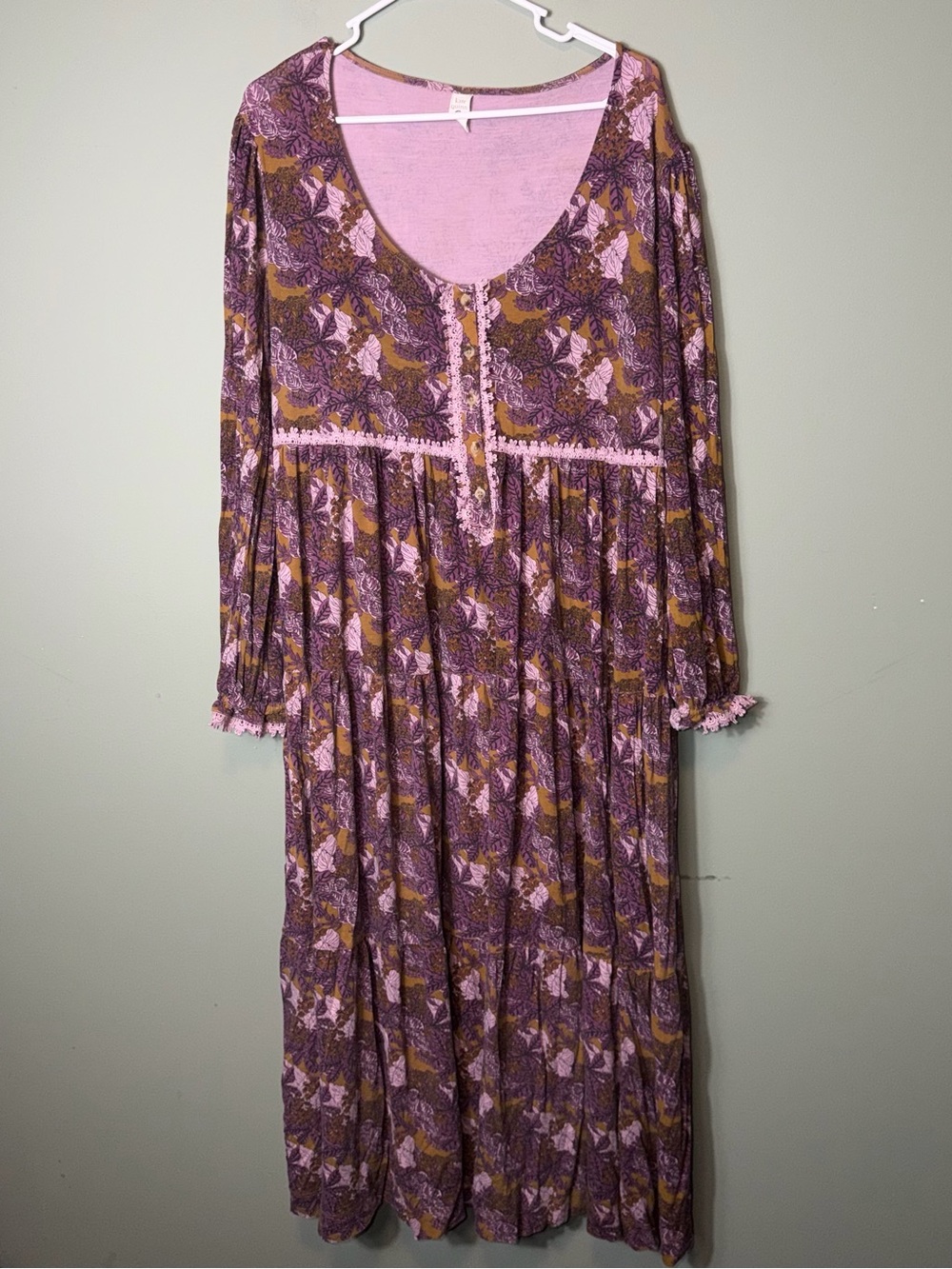 Kate Quinn women's long-sleeve maxi dress Purple bohemian Print XXL Bamboo